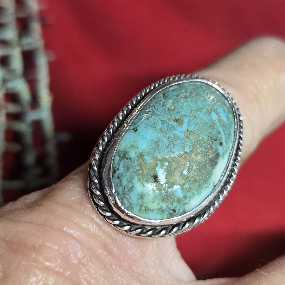 Native American Navajo Kingman Turquoise Sterling Silver Ring Size 5.5 - Picture 2 of 5